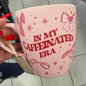 Pink Mug with Red Bow Design